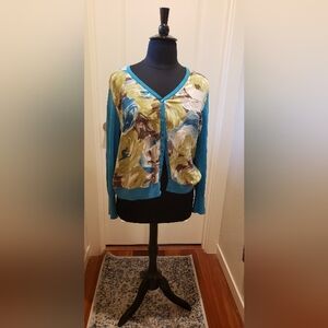 Talbots Teal and Floral Women's Cardigan